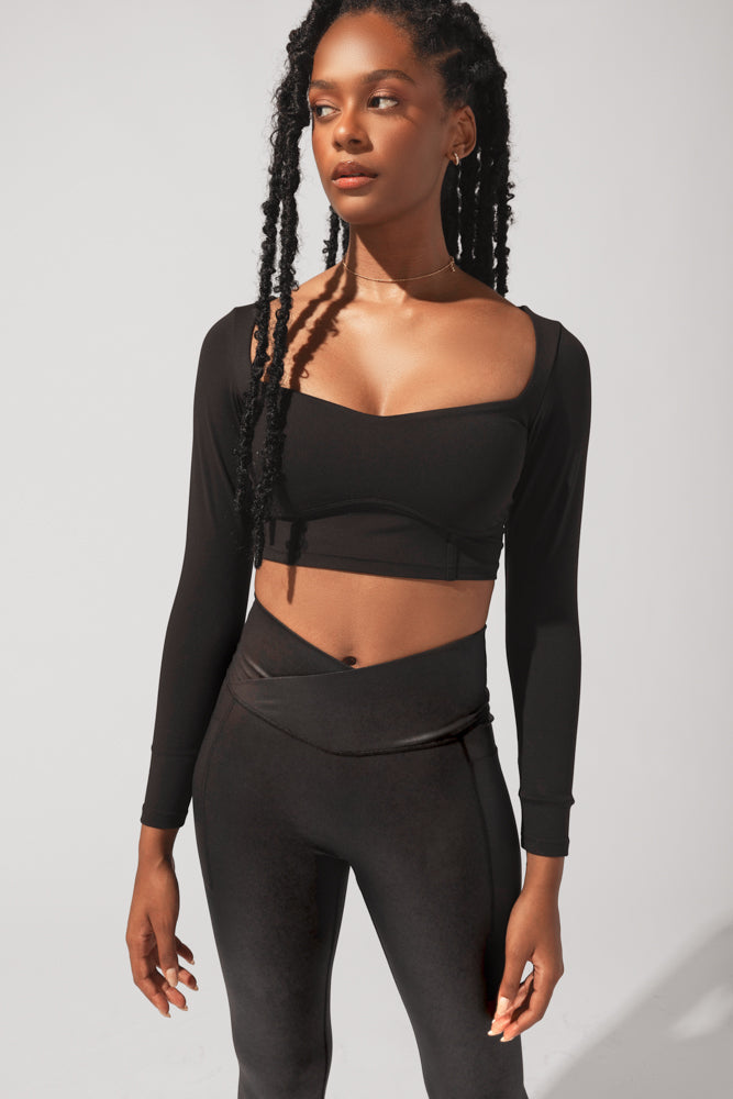 Sweetheart Long Sleeve Crop Top - Black by POPFLEX®