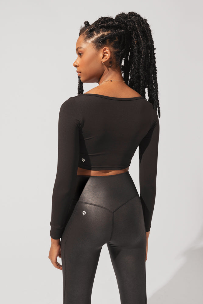 Sweetheart Long Sleeve Crop Top - Black by POPFLEX®