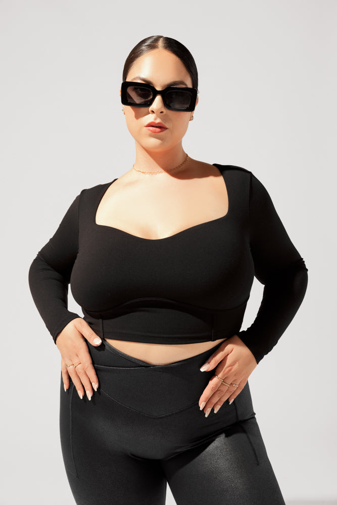 Sweetheart Long Sleeve Crop Top - Black by POPFLEX®