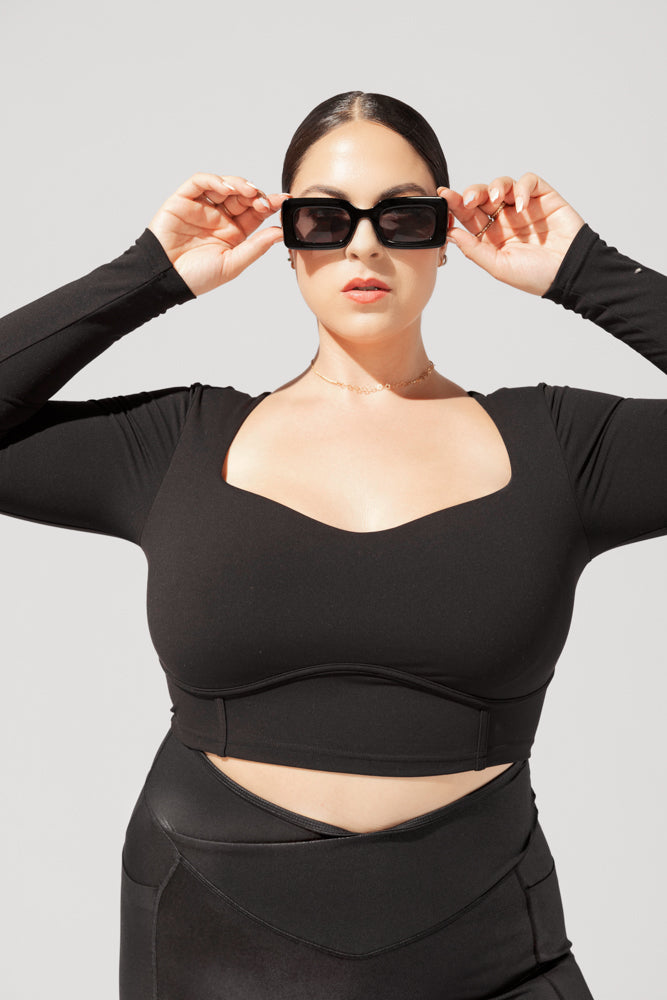 Sweetheart Long Sleeve Crop Top - Black by POPFLEX®