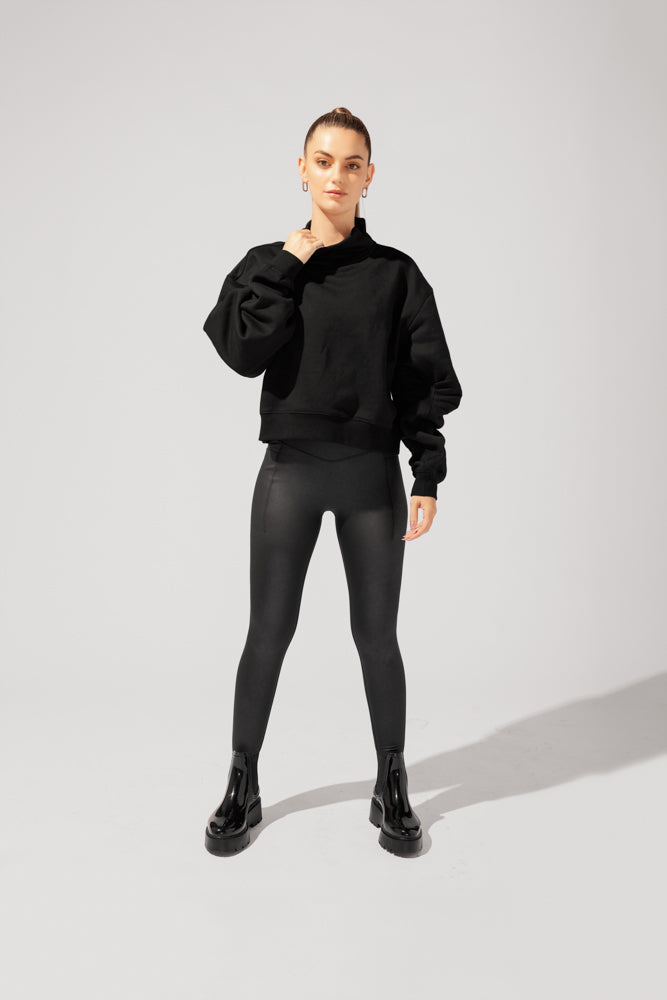 Uptown Mockneck Sweatshirt - Black by POPFLEX®