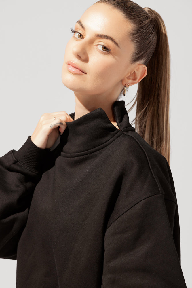 Uptown Mockneck Sweatshirt - Black by POPFLEX®