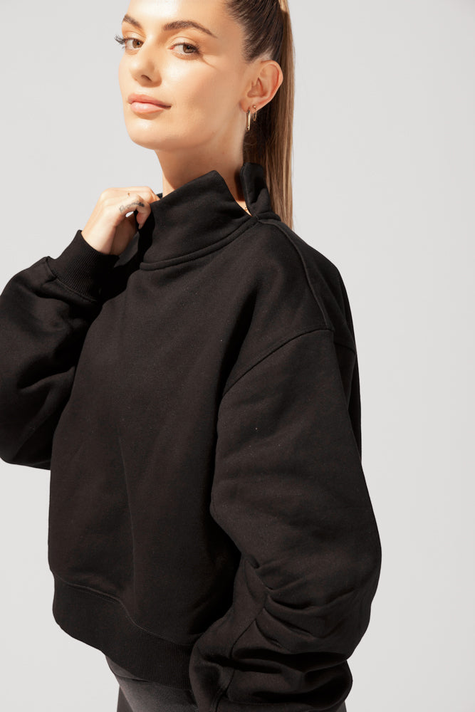 Uptown Mockneck Sweatshirt - Black by POPFLEX®