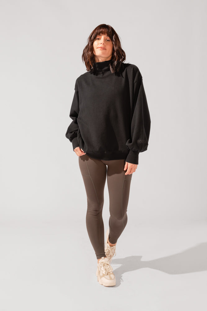 Ooey Gooey Mockneck Sweatshirt with Pockets - Black by POPFLEX®