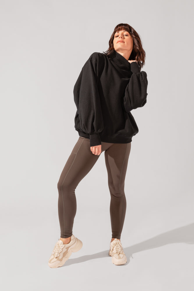 Ooey Gooey Mockneck Sweatshirt with Pockets - Black by POPFLEX®