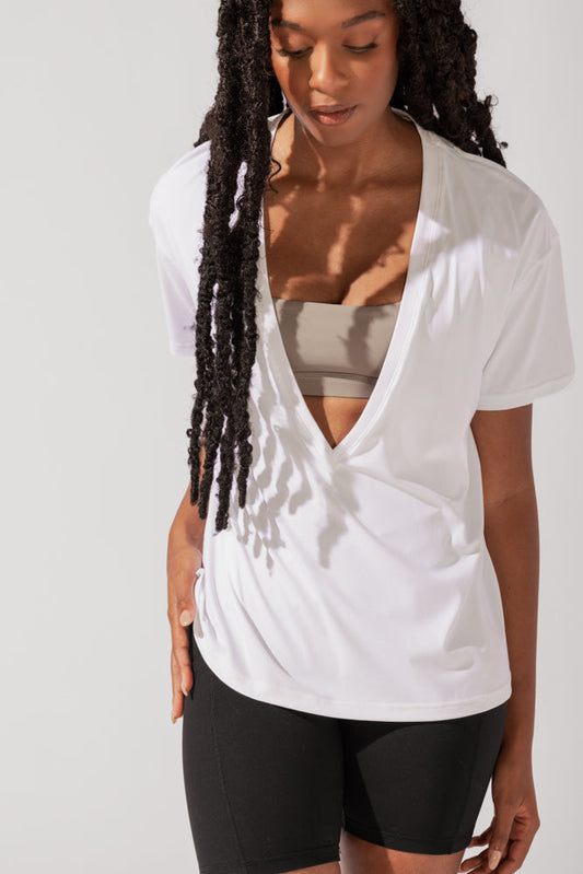 Daring Deep V Tee - White by POPFLEX®