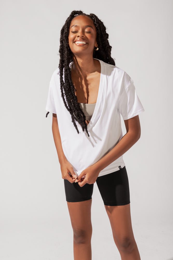 Daring Deep V Tee - White by POPFLEX®