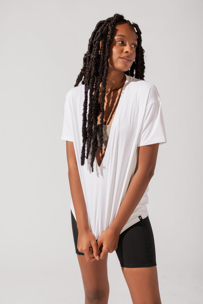 Daring Deep V Tee - White by POPFLEX®