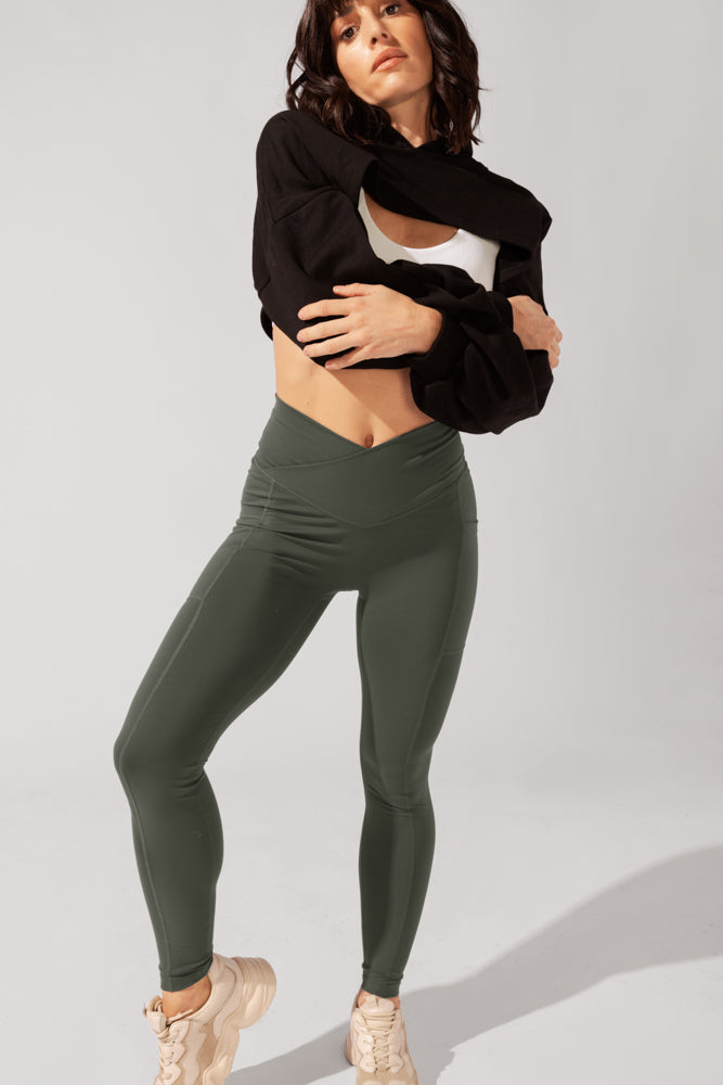 Crisscross Hourglass® Leggings with Pockets (Soft Touch) - Dark Sage by POPFLEX®