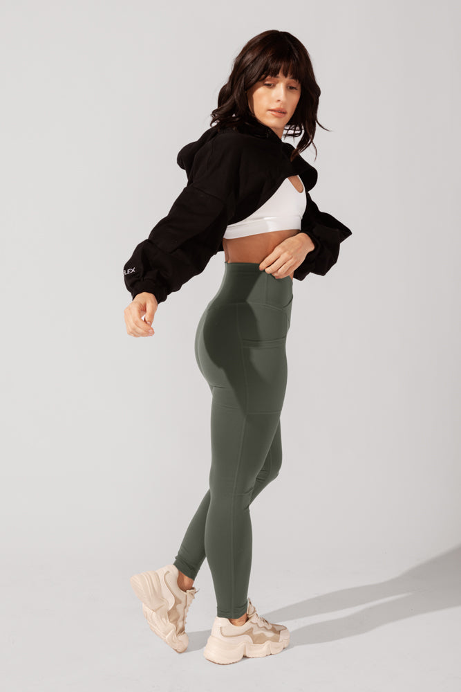 Crisscross Hourglass® Leggings with Pockets (Soft Touch) - Dark Sage by POPFLEX®