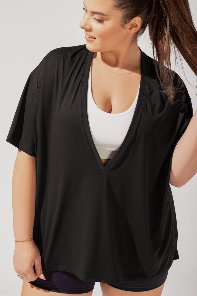 Daring Deep V Tee -  Black by POPFLEX®