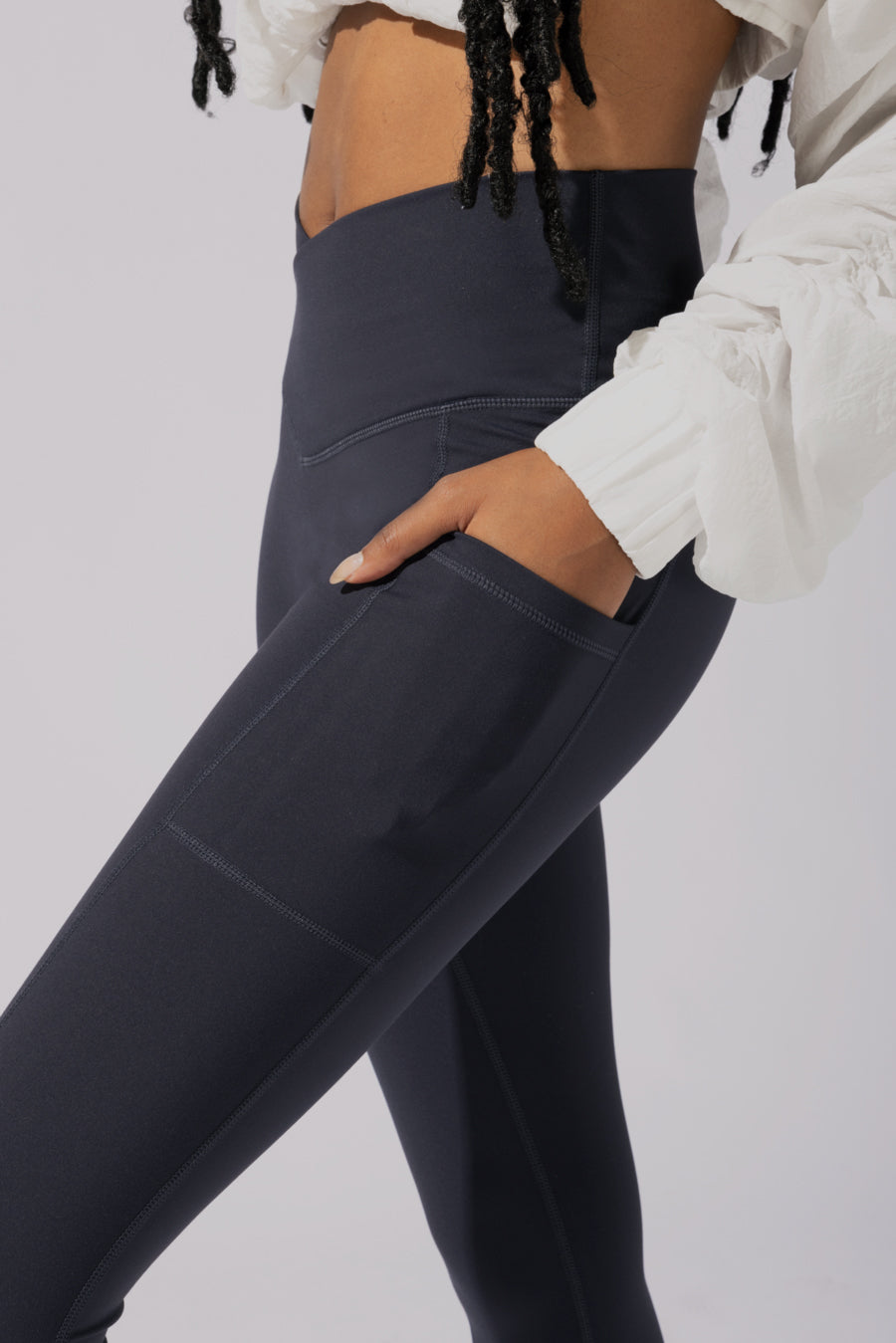 Crisscross Hourglass® Leggings with Pockets (Soft Touch) - Smoky Navy by POPFLEX®