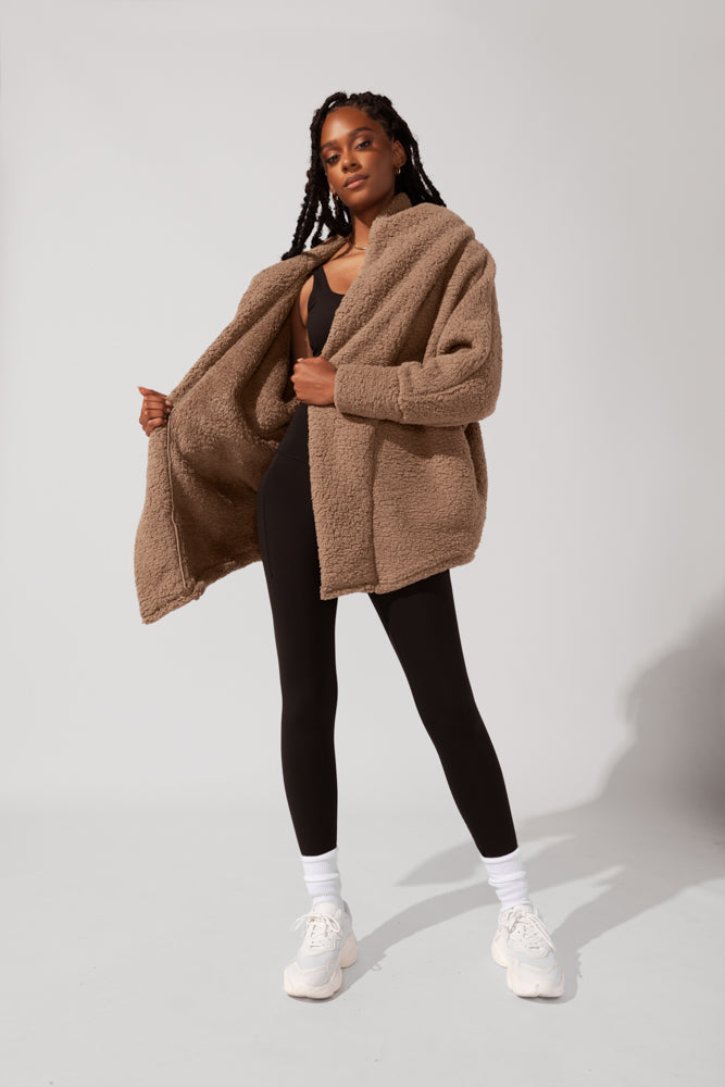 Faux Sherpa Cocoon Coat - Teddy Bear Brown by POPFLEX®