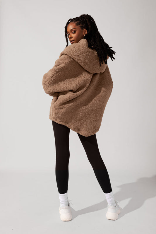 Faux Sherpa Cocoon Coat - Teddy Bear Brown by POPFLEX®