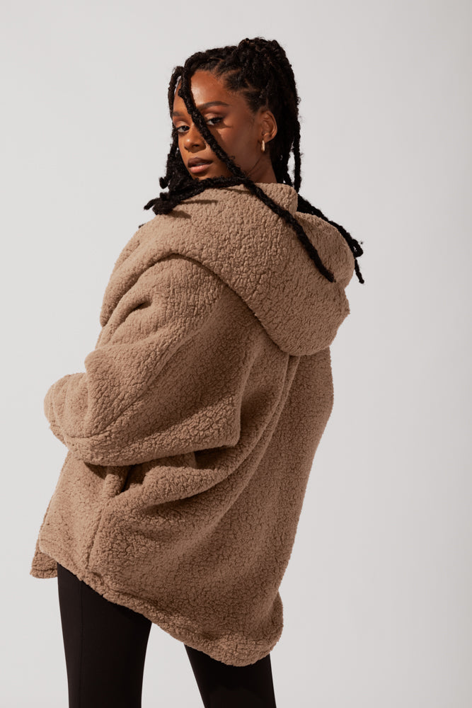 Faux Sherpa Cocoon Coat - Teddy Bear Brown by POPFLEX®