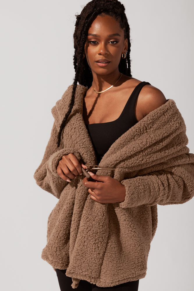 Faux Sherpa Cocoon Coat - Teddy Bear Brown by POPFLEX®