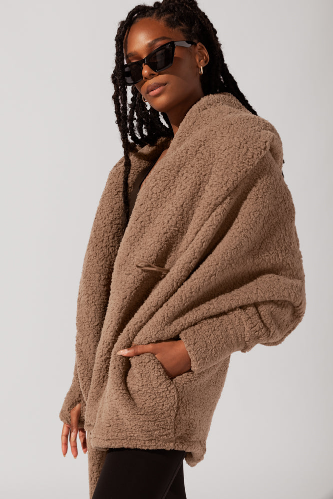 Faux Sherpa Cocoon Coat - Teddy Bear Brown by POPFLEX®