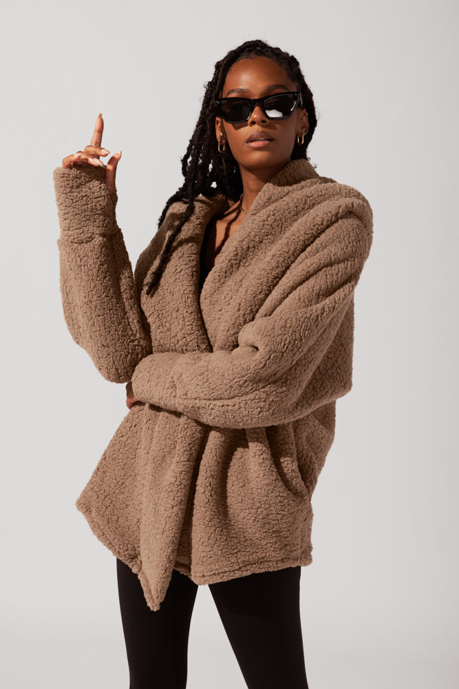 Faux Sherpa Cocoon Coat - Teddy Bear Brown by POPFLEX®