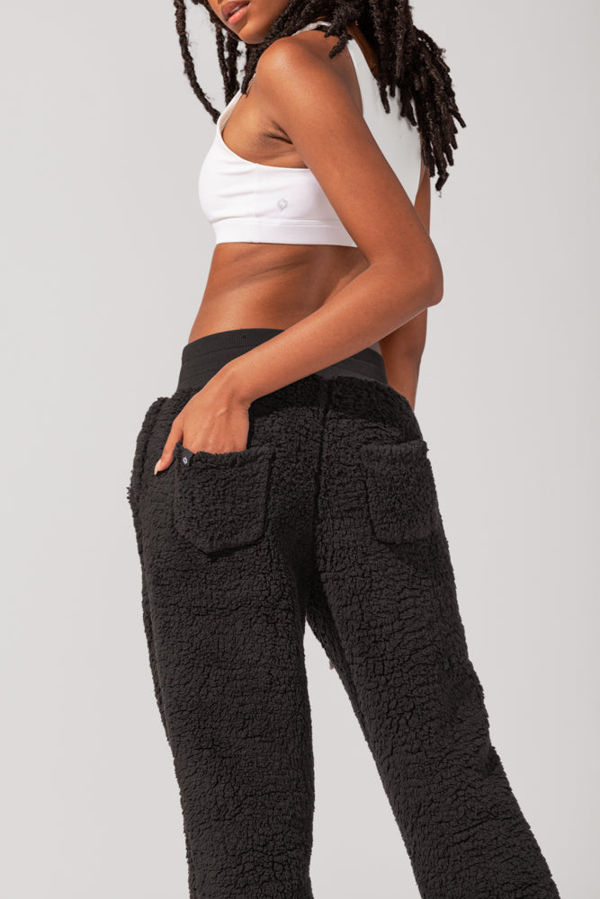 Blanket Pants in Faux Sherpa - Black by POPFLEX®