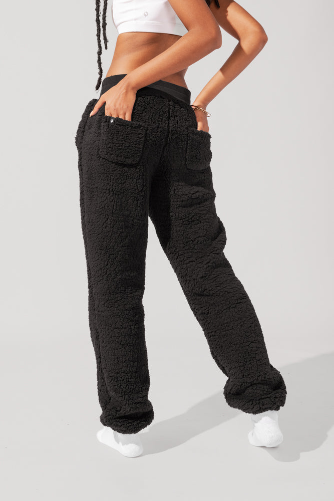 Blanket Pants in Faux Sherpa - Black by POPFLEX®