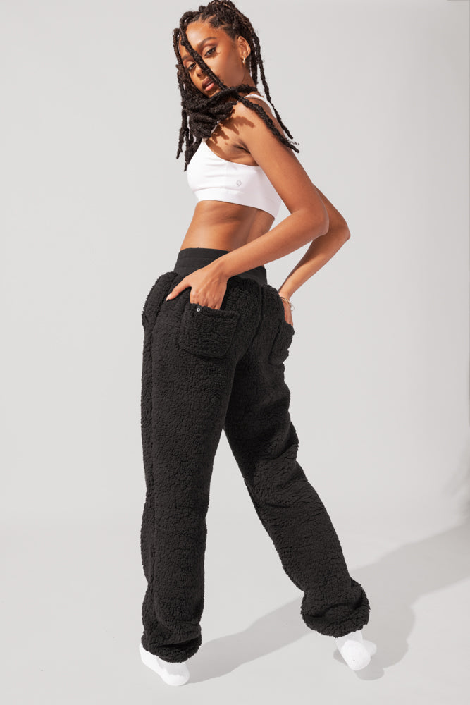 Blanket Pants in Faux Sherpa - Black by POPFLEX®