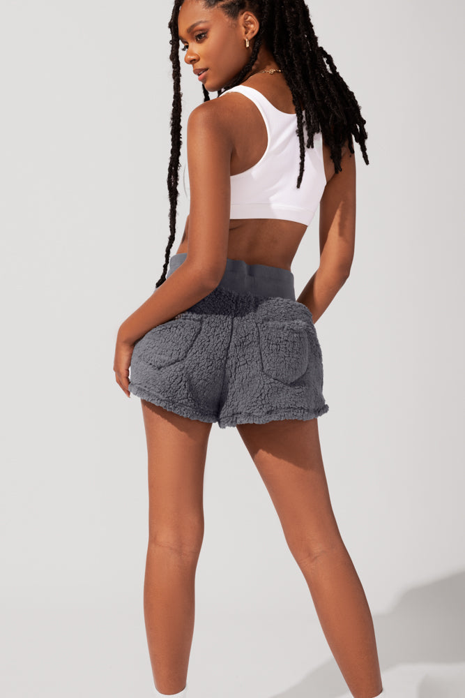 Faux Sherpa Short with Pockets - Cool Grey by POPFLEX®