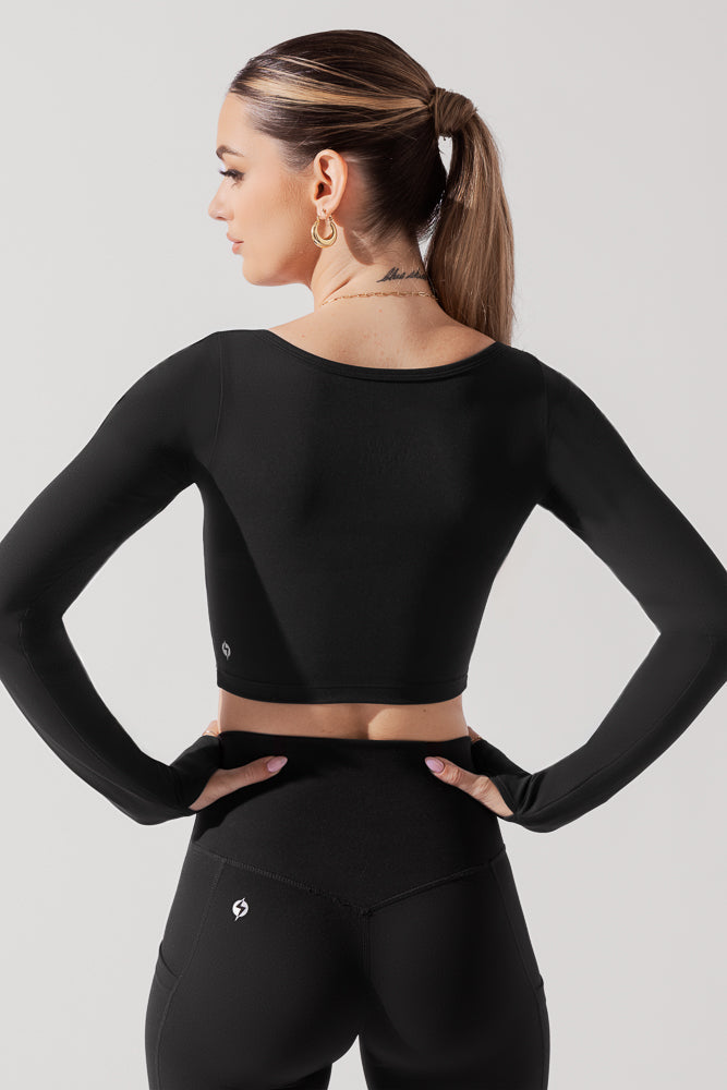 Sweetheart Long Sleeve Crop Top - Black by POPFLEX®