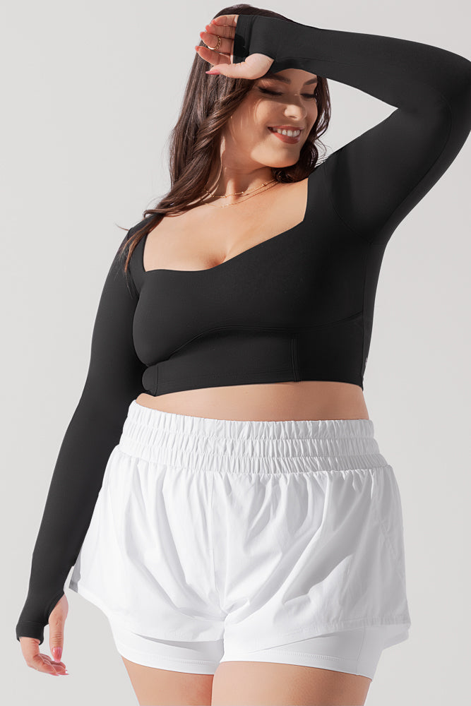 Sweetheart Long Sleeve Crop Top - Black by POPFLEX®