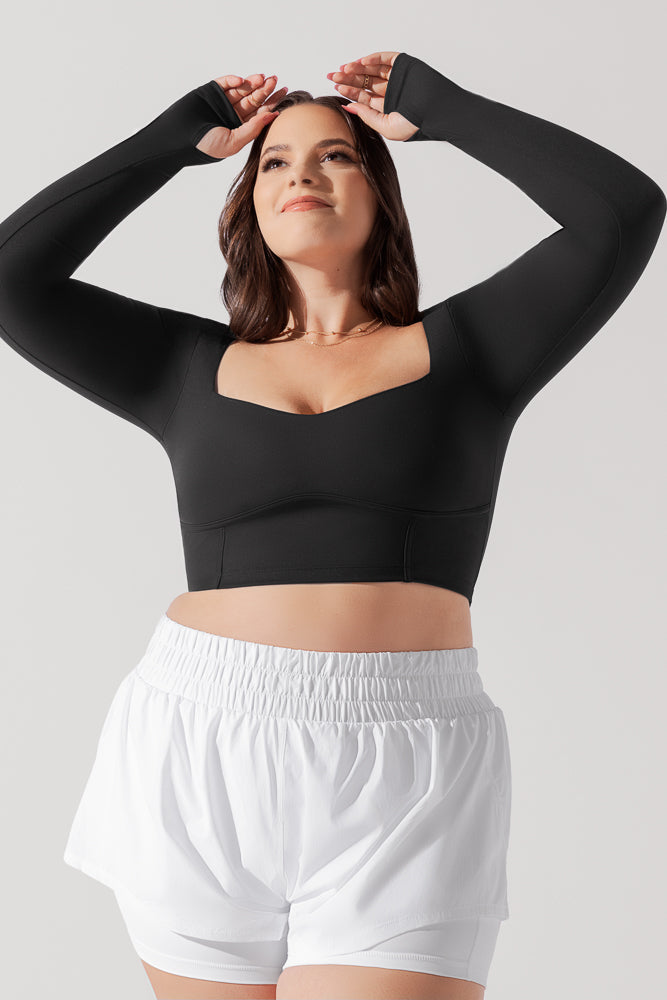 Sweetheart Long Sleeve Crop Top - Black by POPFLEX®