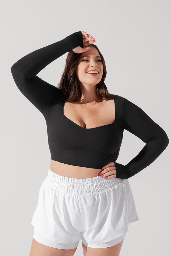 Sweetheart Long Sleeve Crop Top - Black by POPFLEX®