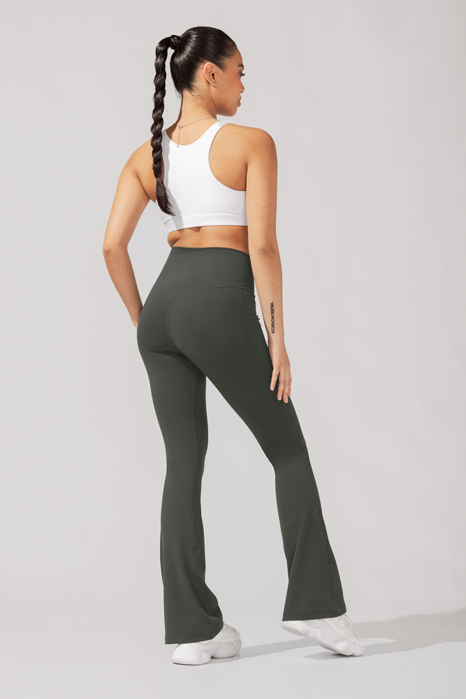 Crisscross Hourglass® Flared Leggings with Pockets (Soft Touch) - Forestwood by POPFLEX®