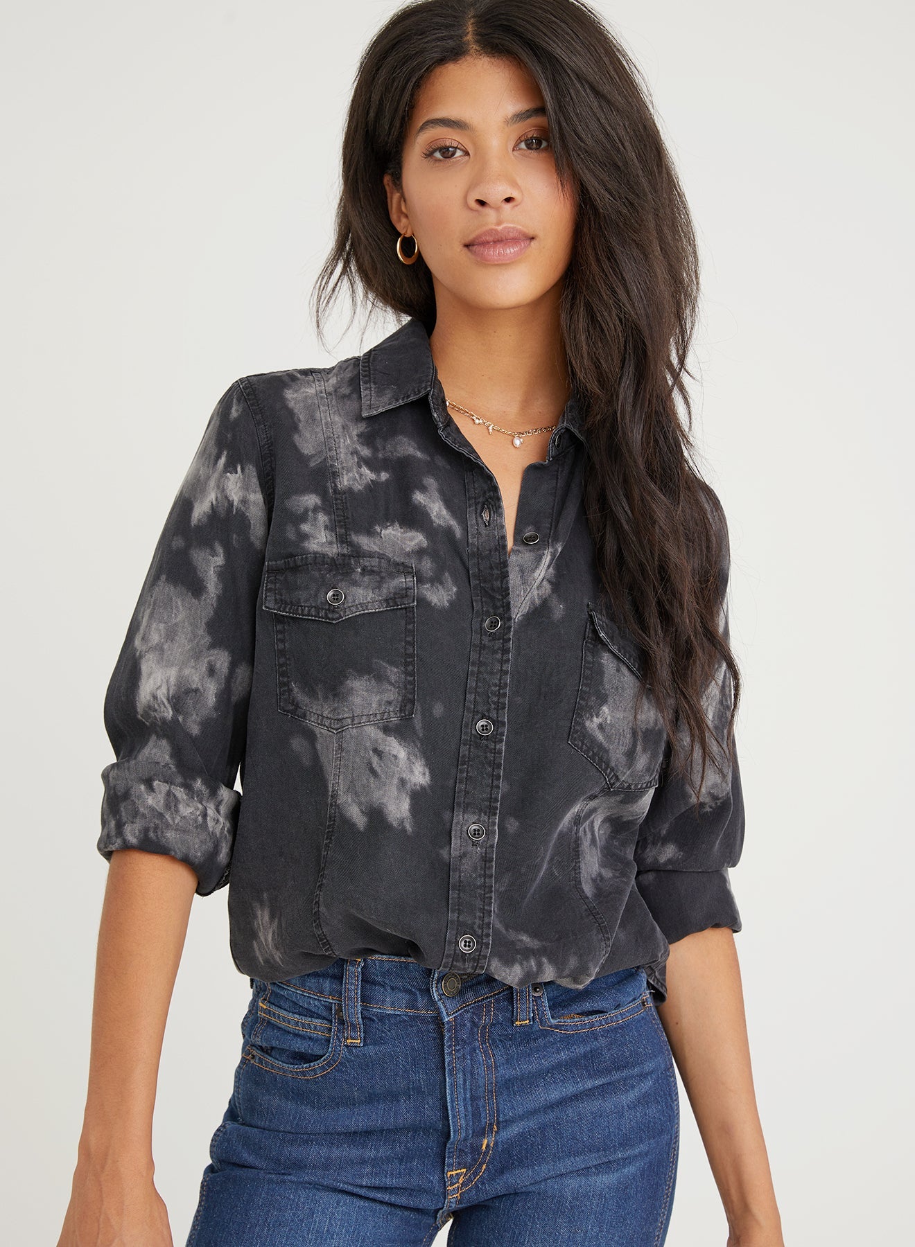 Bella Dahl - Long Sleeve Seamed Shirt - Black Cloud Wash by Maho