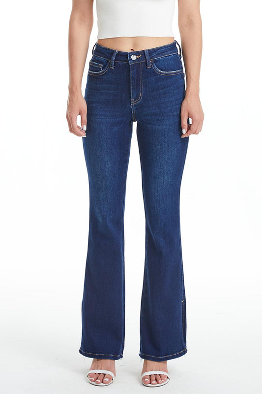 HIGH RISE FLARE JEANS WITH CLEAN HEM BYF1037 SAPPHIRE by Bayeas