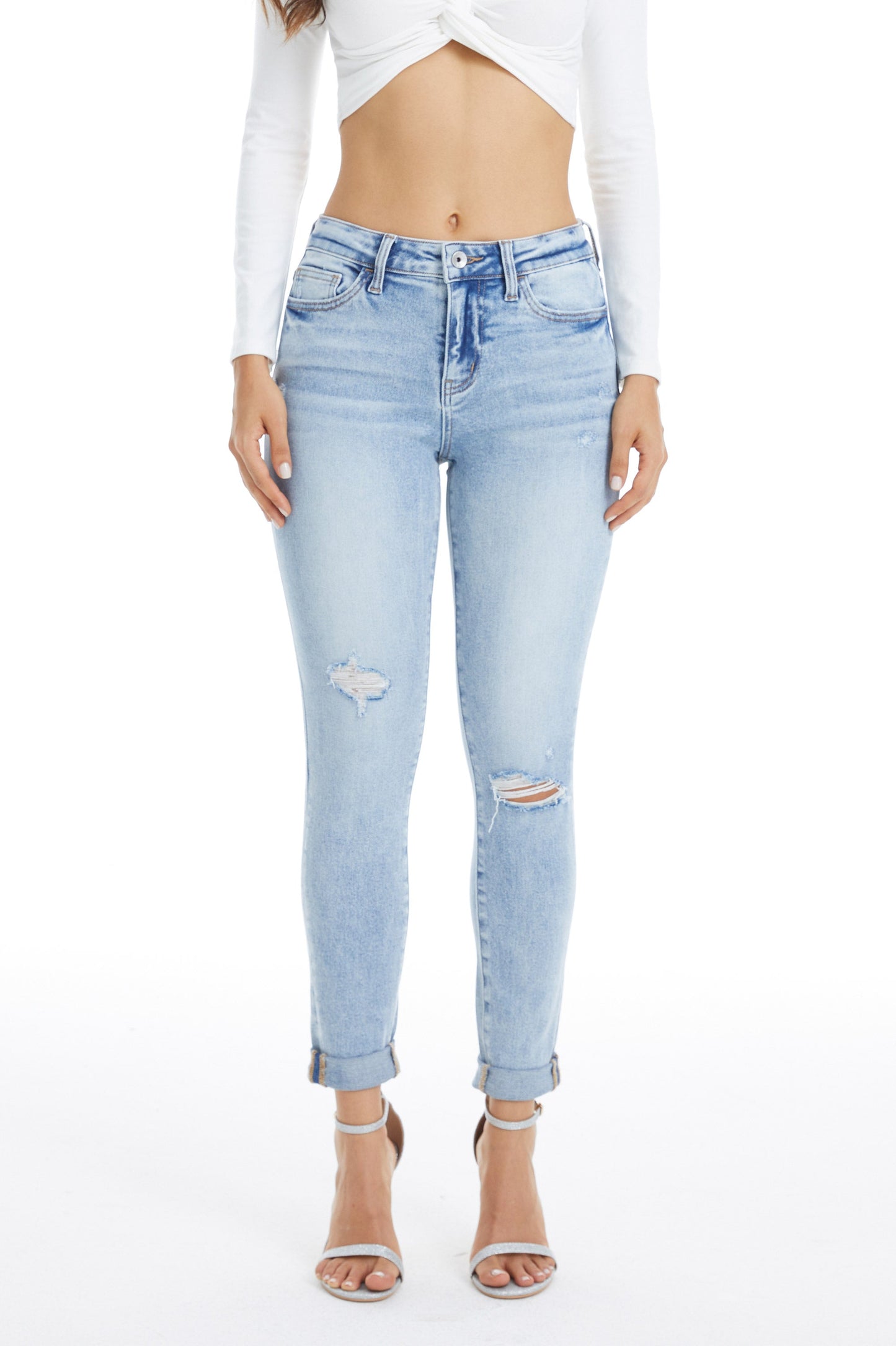 MID RISE SKINNY JEANS BYS2123 LB by Bayeas