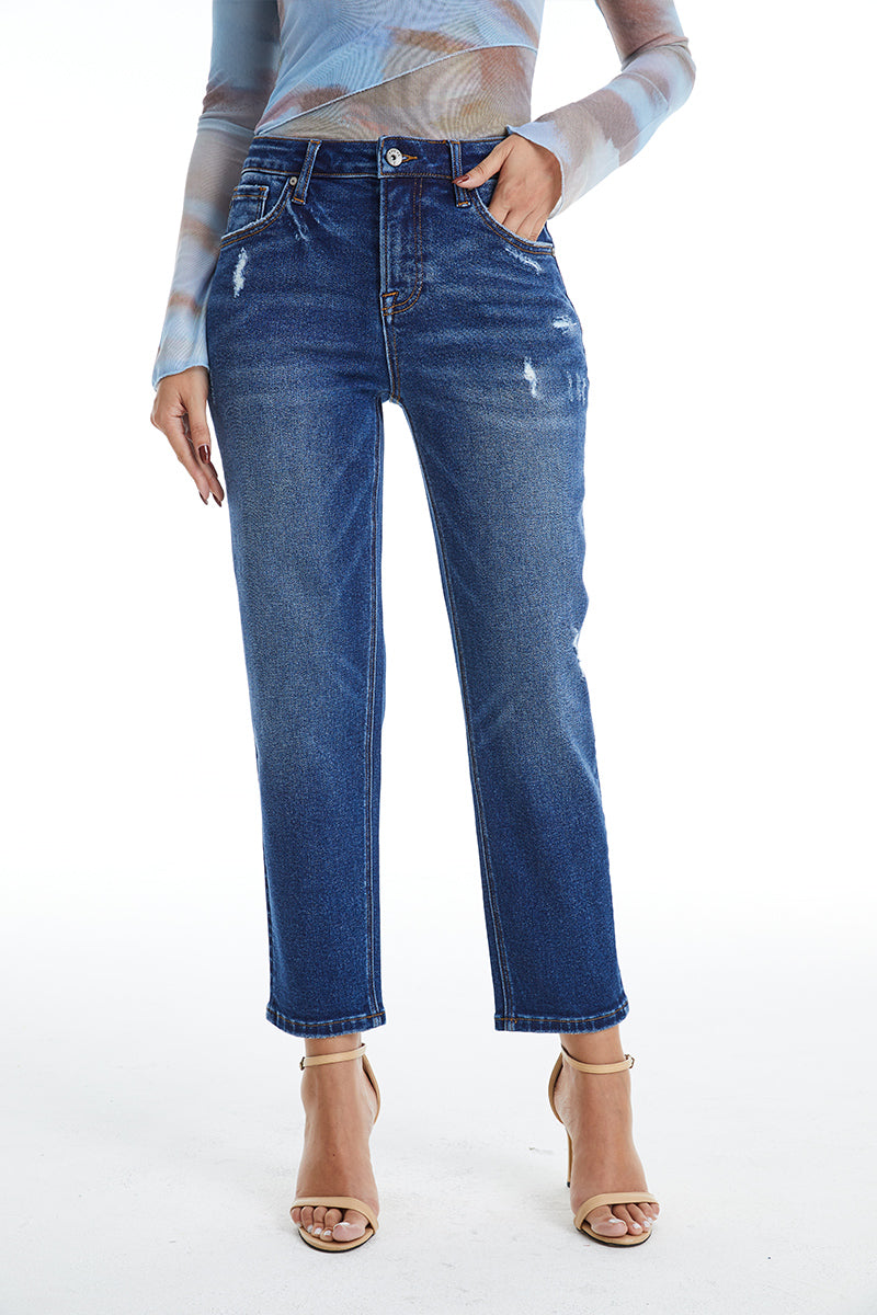 HIGH RISE LOOSE TAPERED MOM JEAN BYM3055 BLUEBELL by Bayeas