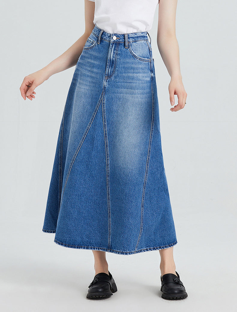 Washed Denim A-Line Skirt BYK7019 by Bayeas