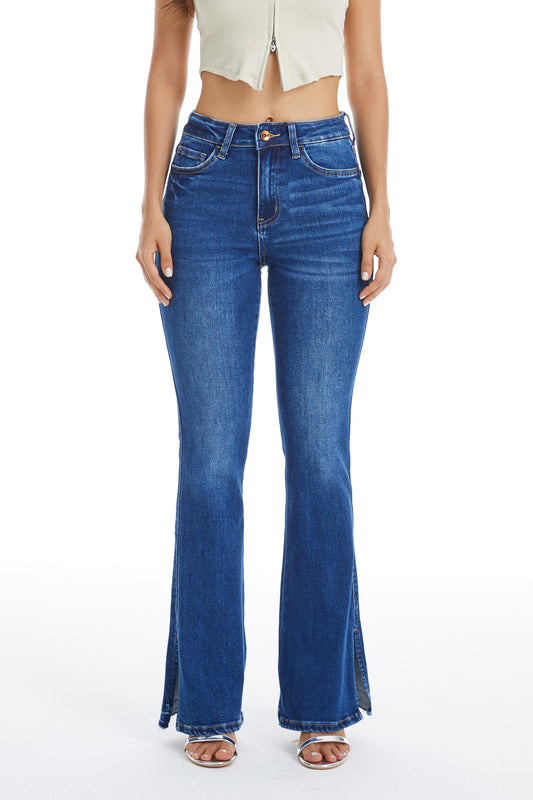 HIGH RISE FLARE JEANS WITH CLEAN HEM BYF1037 INDIGO ROCK by Bayeas