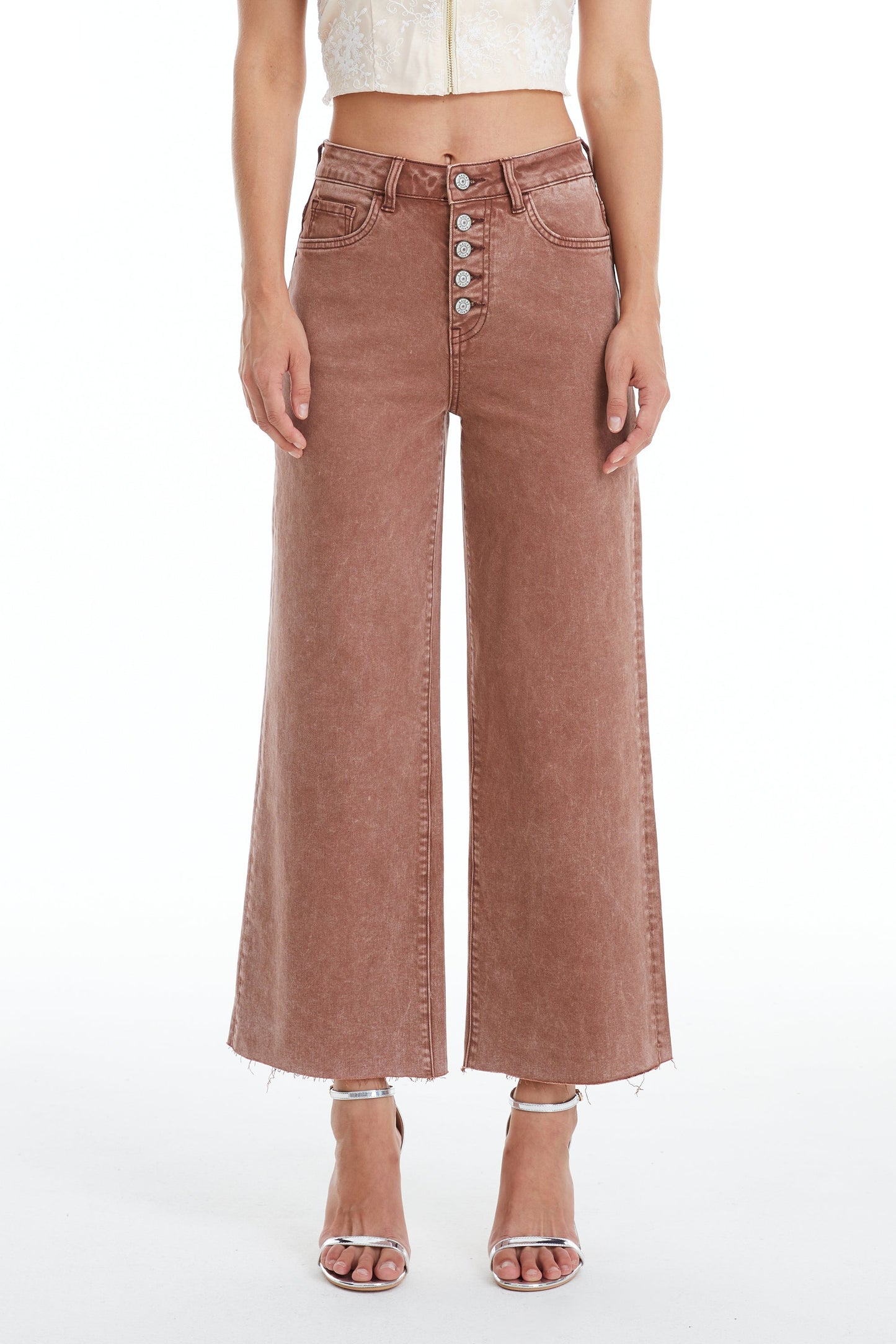 HIGH RISE WIDE LEG JEANS BYN003 Cappuccino by Bayeas