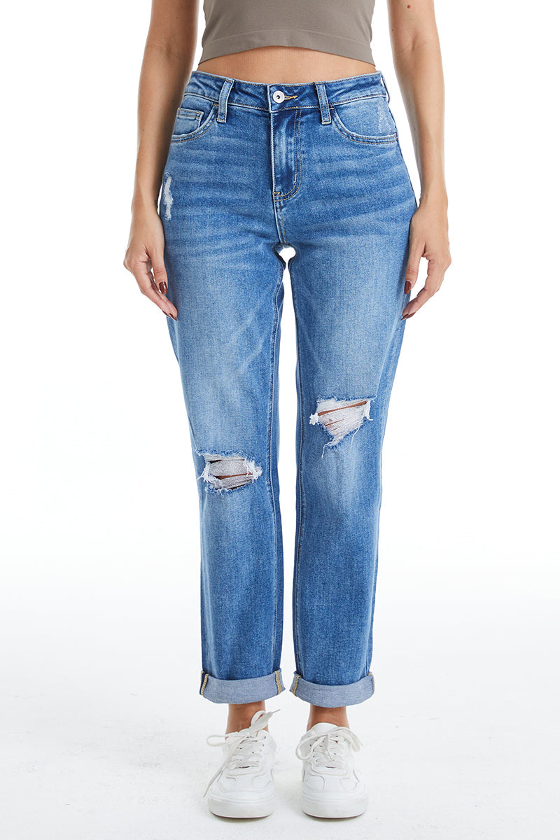 HIGH RISE MOM JEANS BYM3053 DB by Bayeas