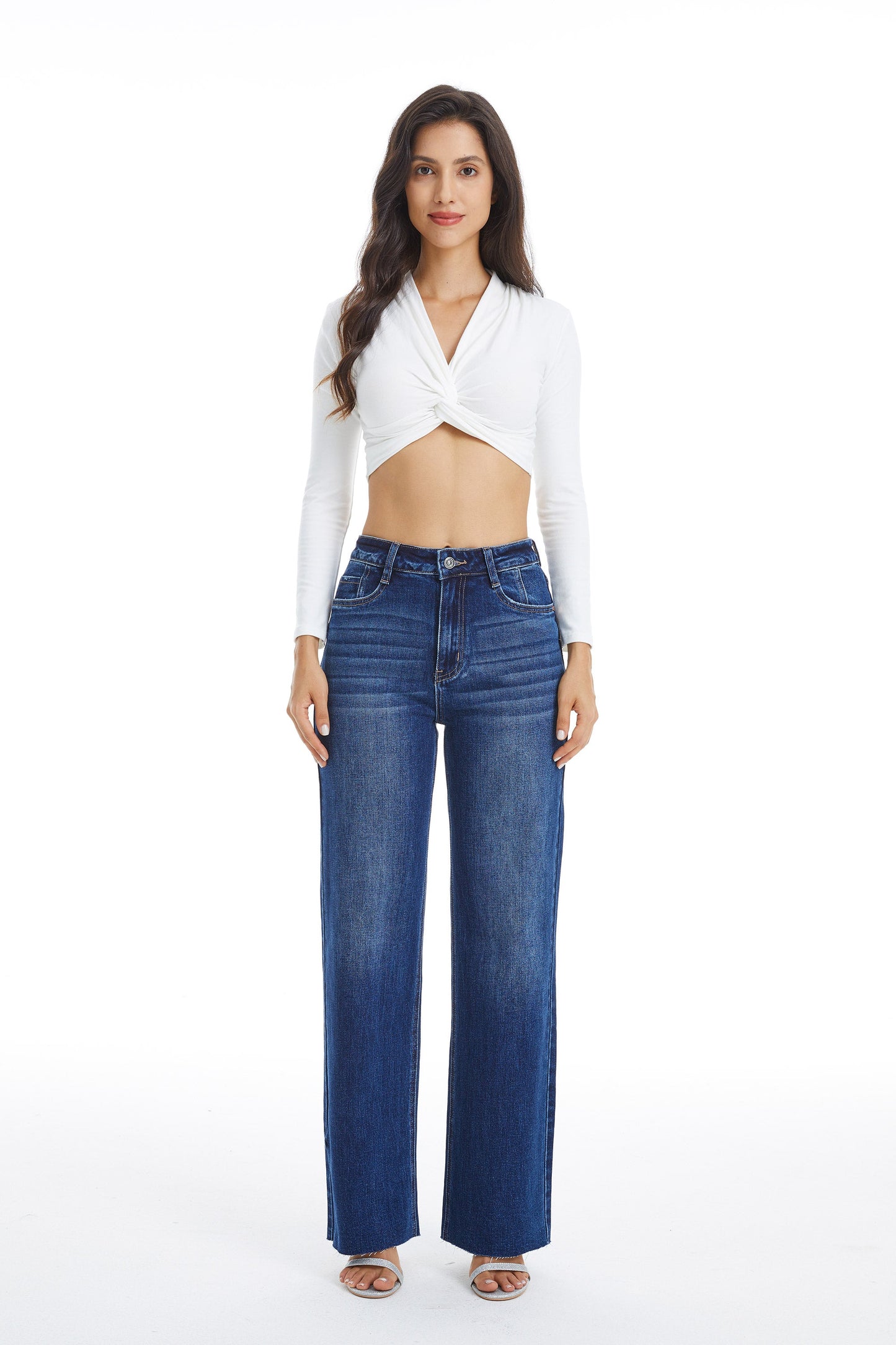 HIGH RISE WIDE LEG JEANS BYW8066 SAPPHIRE by Bayeas