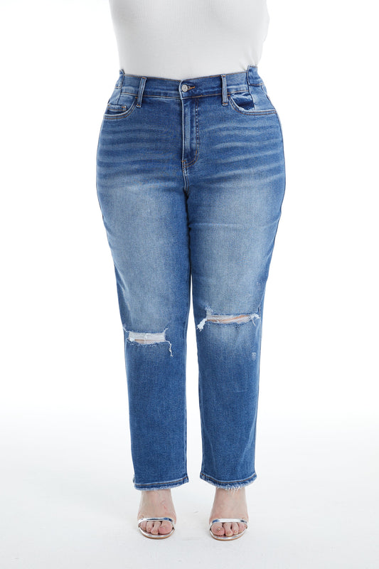 HIGH RISE STRAIGHT LEG JEANS BYT5164-P MB by Bayeas