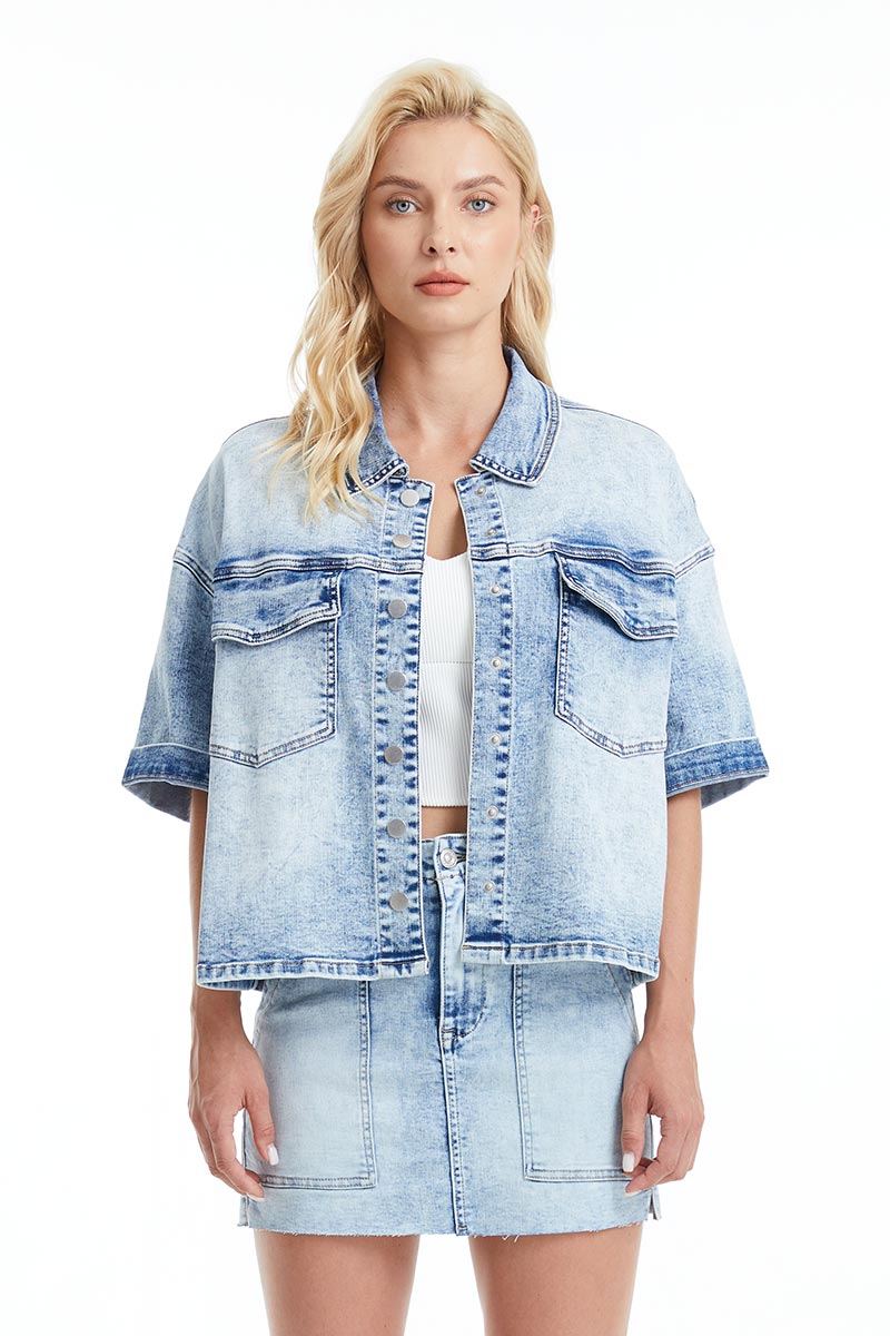 PUFFY SLEEVE DENIM JACKET BYJ9023 MB by Bayeas