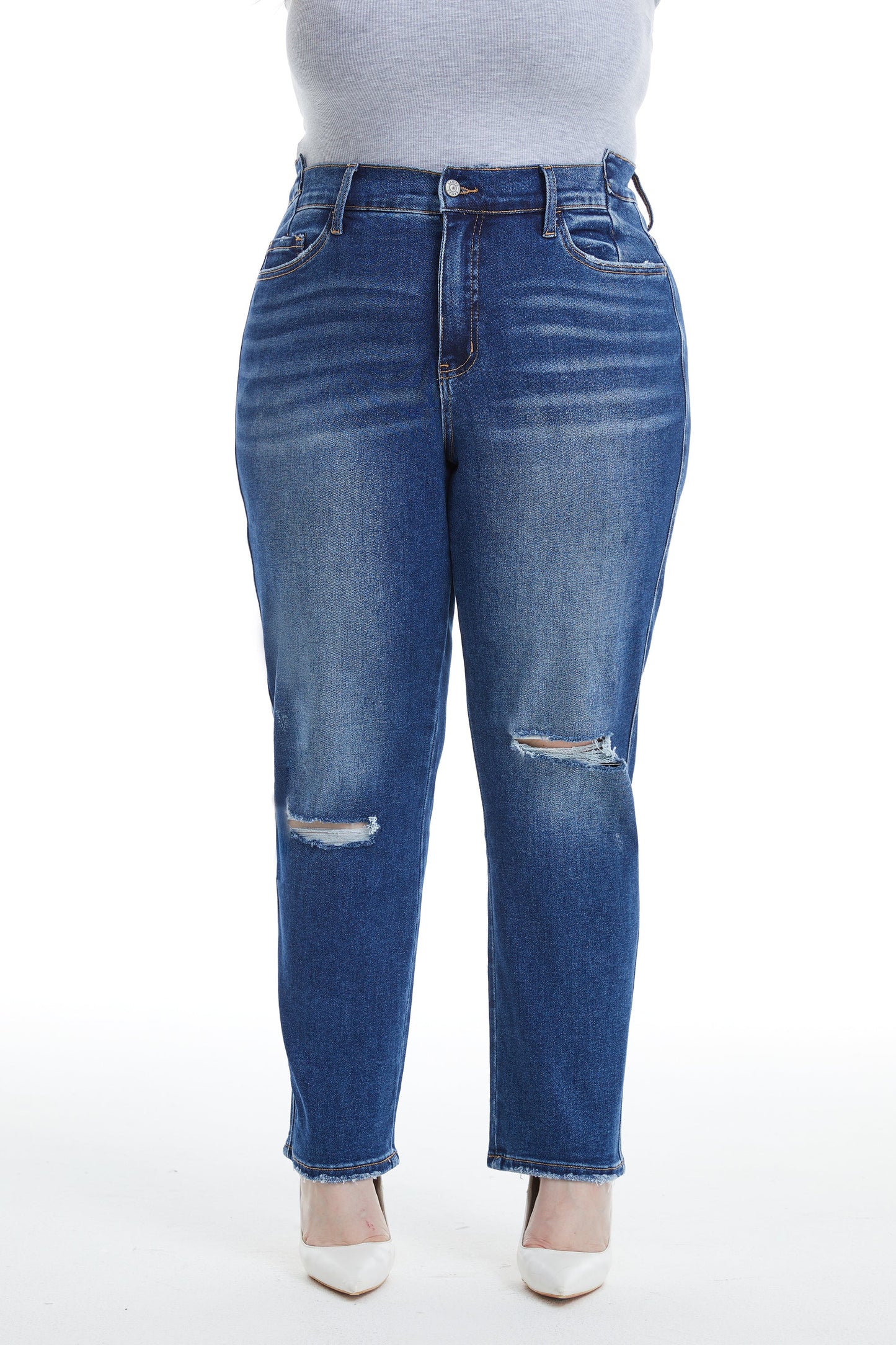 HIGH RISE STRAIGHT LEG JEANS BYT5164-P DB by Bayeas