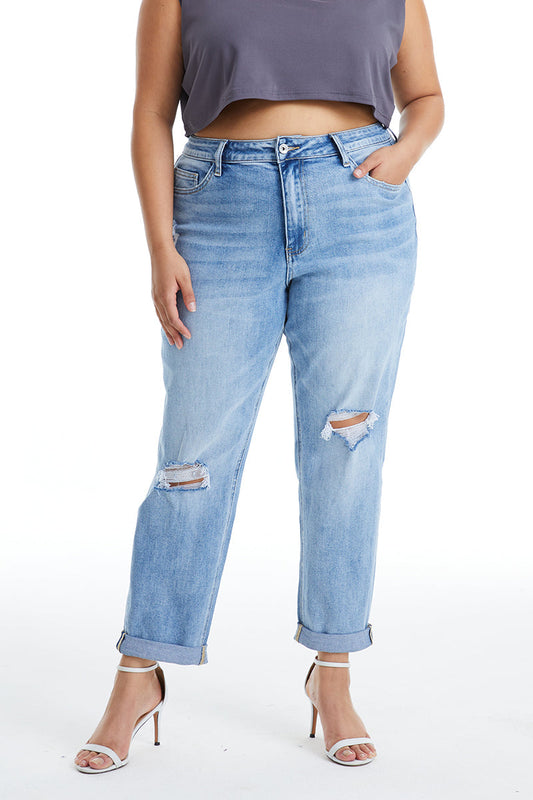 HIGH RISE MOM JEANS BYM3053-P MB by Bayeas