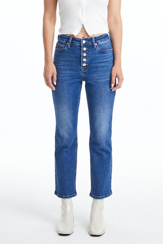 HIGH RISE BUTTON FLY STRAIGHT JEANS BYT5163 by Bayeas