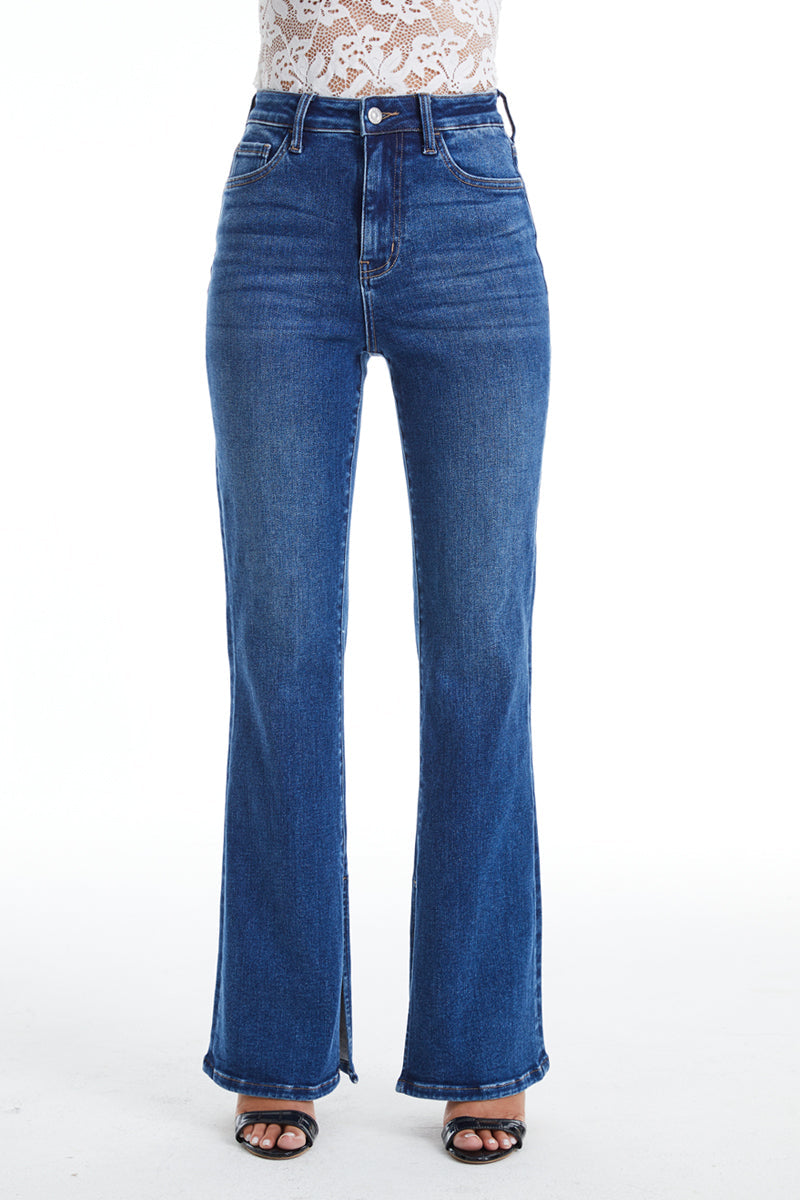 HIGH RISE FLARE JEANS WITH SLIT BYF1095 STARLIGHT by Bayeas