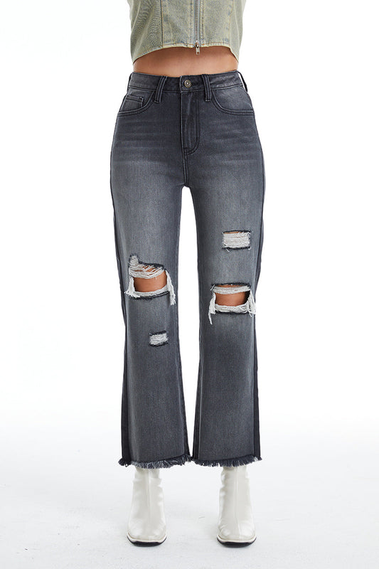 HIGH RISE TWO TONE STRAIGHT JEANS BYT5120-1 by Bayeas