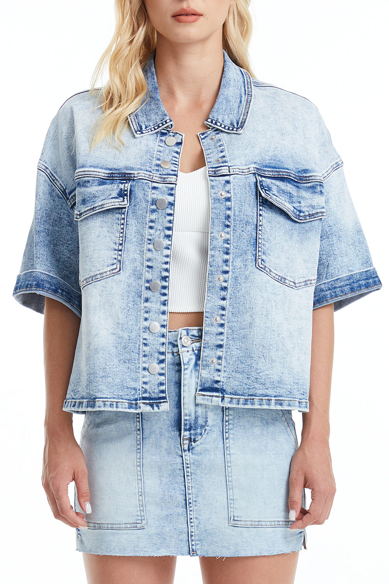 PUFFY SLEEVE DENIM JACKET BYJ9023 MB by Bayeas