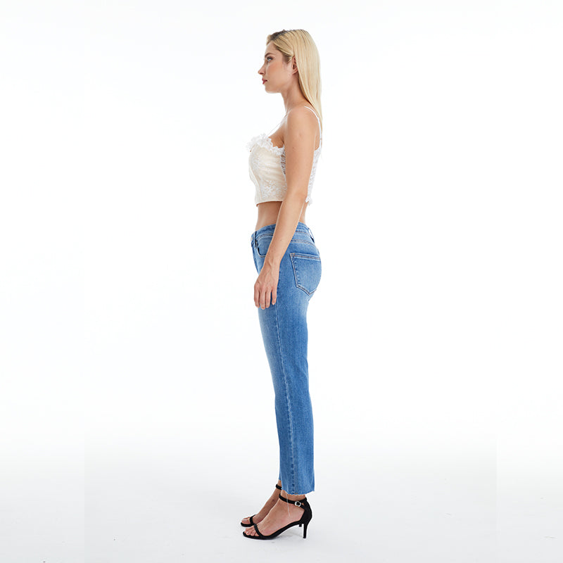 MID RISE STRAIGHT LEG JEANS BYT5001 MB by Bayeas