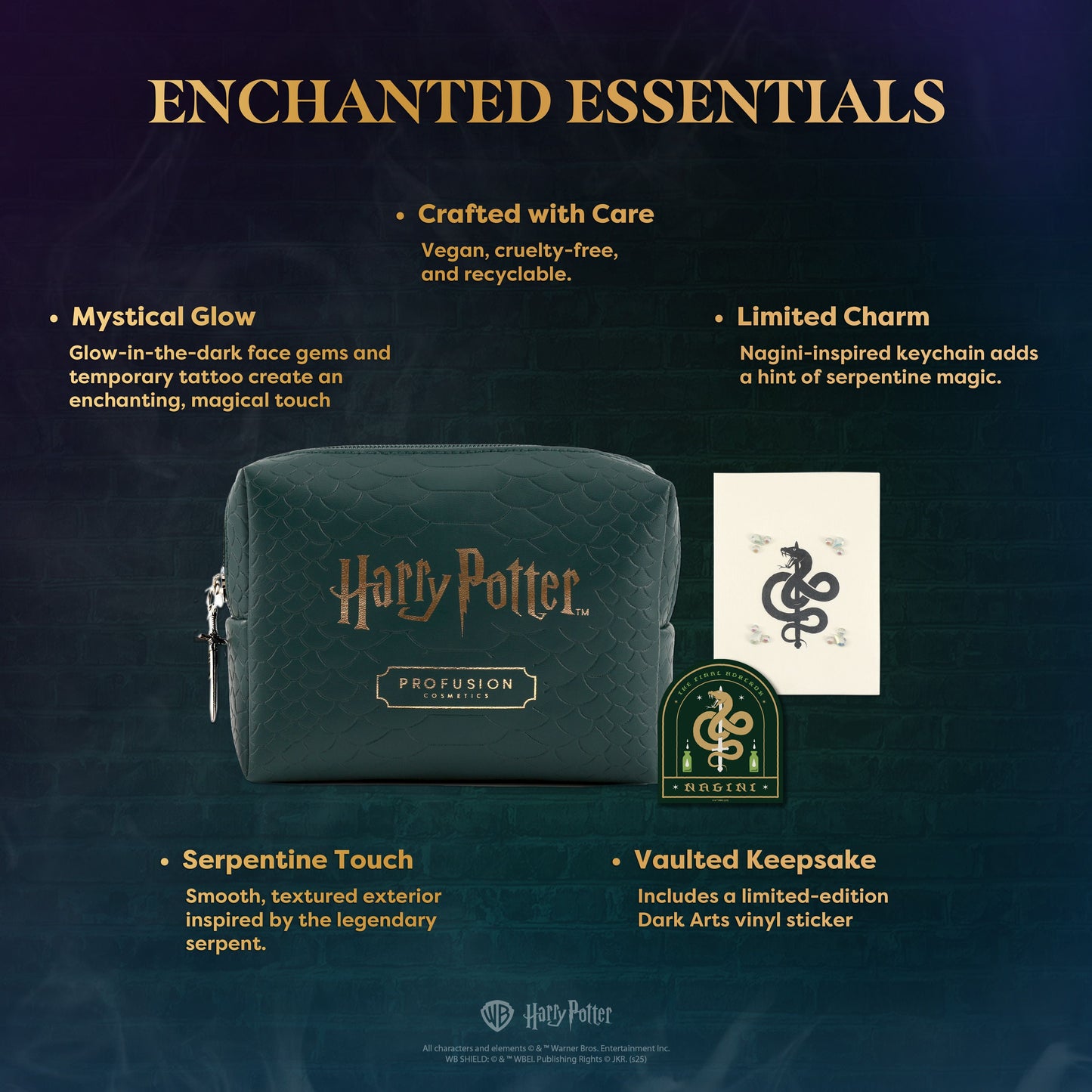 HP Dark Arts | Nagini Cosmetic Bag with Face Gems & Temporary Tattoo